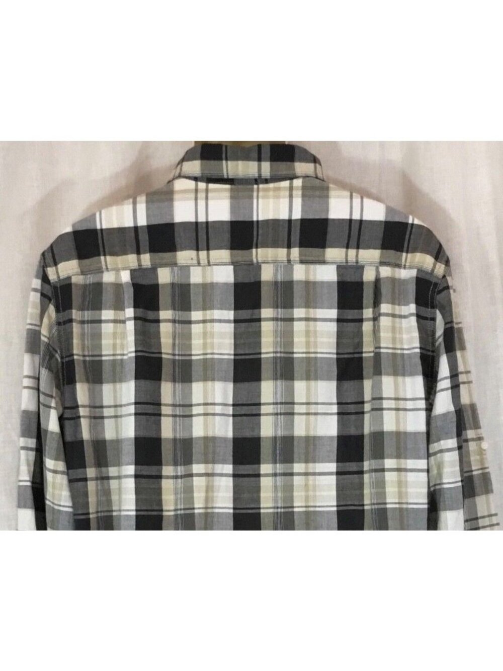 90 Grunge Button Down Shirt Mens L Neutral Gray Plaid Tailored Fit Cabincore VTG - Picture 10 of 12